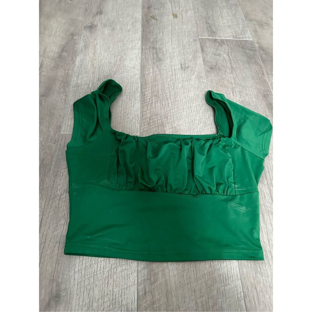 SHEIN Green Ruched Bust Crop Top - Small
